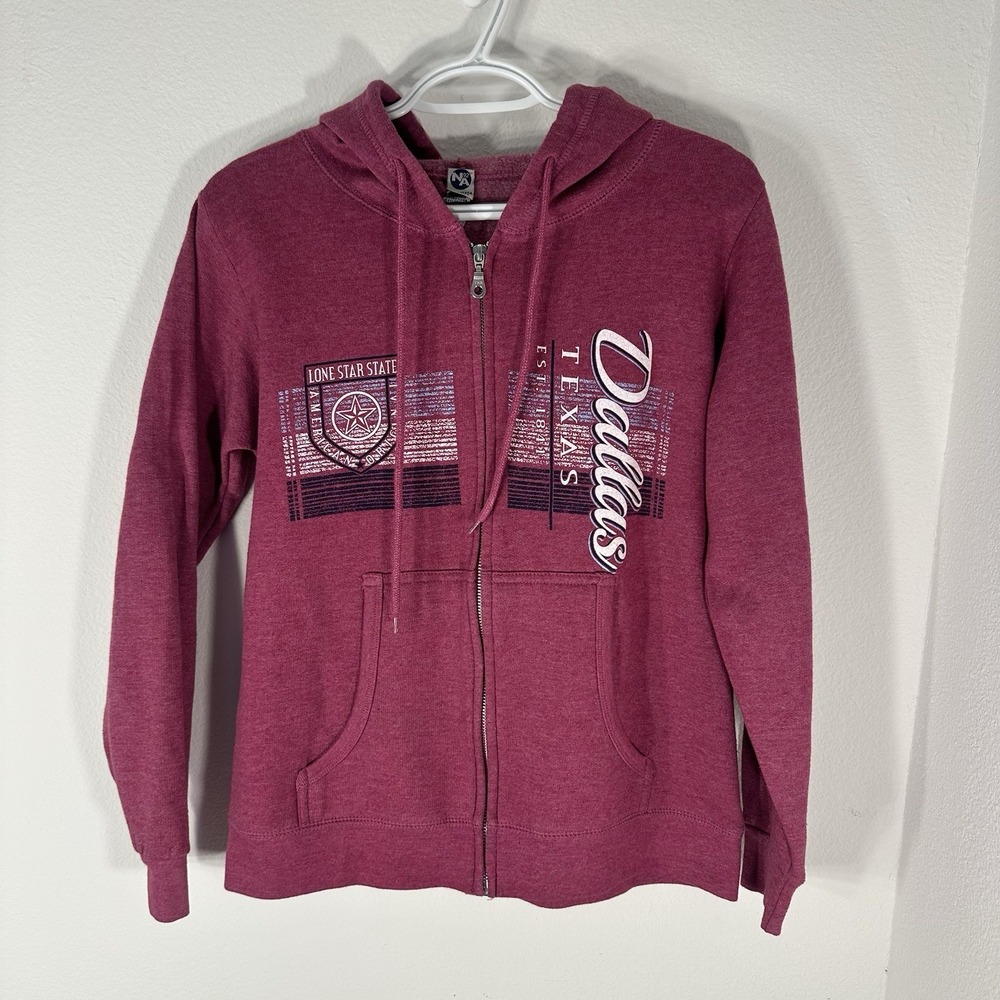 New Agenda Women's Dallas Texas Hoodie Small Maroon Zip Up Lone Star State